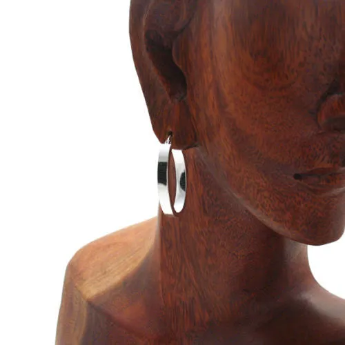 Sterling Silver Squared Flat Oval Hoop Earrings. Available in 2 Sizes.