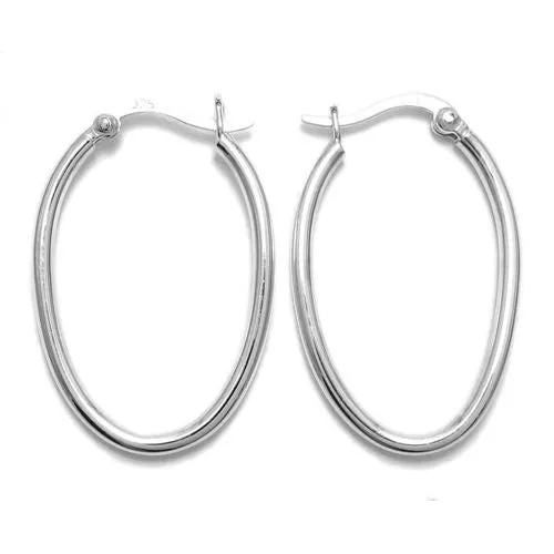 Sterling Silver Thin 2mm Wide Plain Oval Hoop Snap Latch Earrings