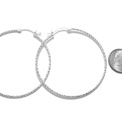 Sterling Silver Thin 48mm Diamond Cut Hoop Earring