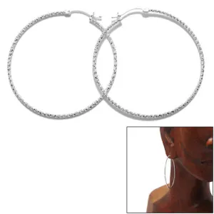 Sterling Silver Thin 48mm Diamond Cut Hoop Earring