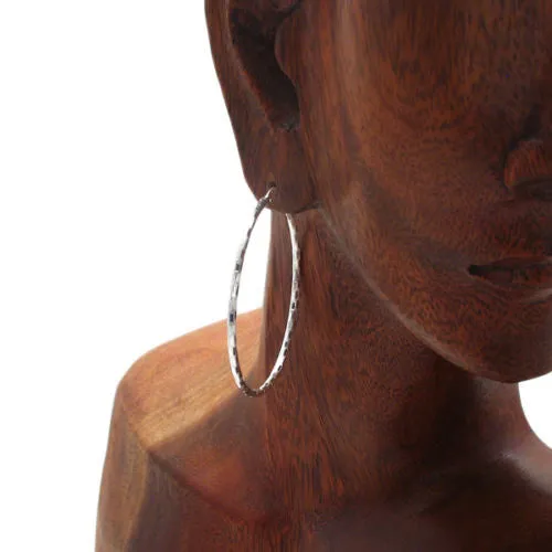 Sterling Silver Thin 49mm Diameter Faceted Hoop Earrings