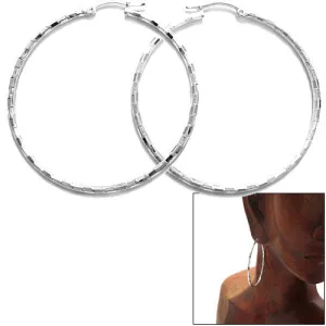 Sterling Silver Thin 49mm Diameter Faceted Hoop Earrings