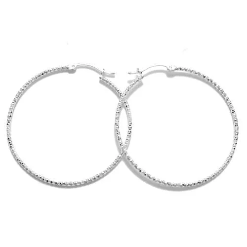 Sterling Silver Thin Diamond Cut Hoop Earrings. Available in 6 Sizes.