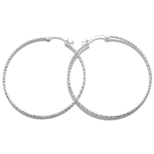 Sterling Silver Thin Diamond Cut Hoop Earrings. Available in 6 Sizes.
