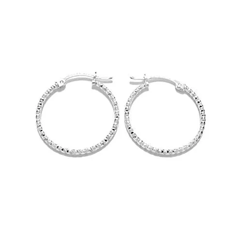 Sterling Silver Thin Diamond Cut Hoop Earrings. Available in 6 Sizes.