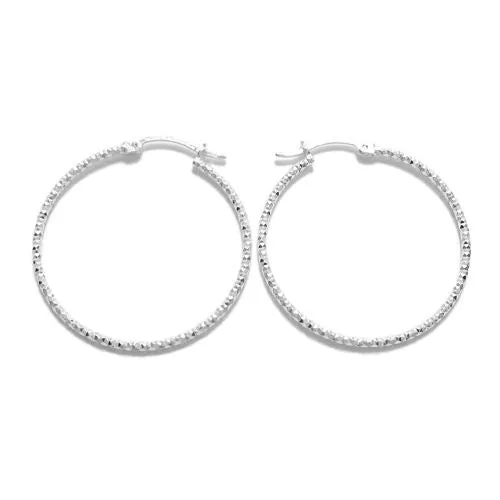 Sterling Silver Thin Diamond Cut Hoop Earrings. Available in 6 Sizes.