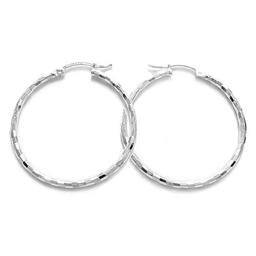 Sterling Silver Thin Faceted Hoop Earrings. Available in 7 Sizes
