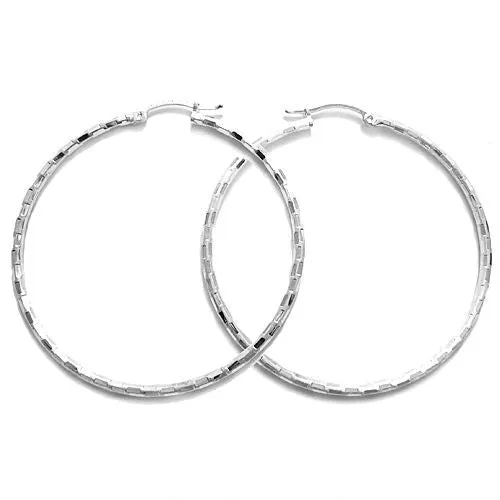 Sterling Silver Thin Faceted Hoop Earrings. Available in 7 Sizes