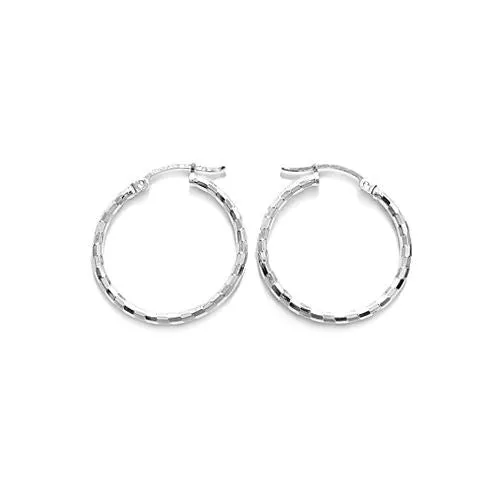 Sterling Silver Thin Faceted Hoop Earrings. Available in 7 Sizes