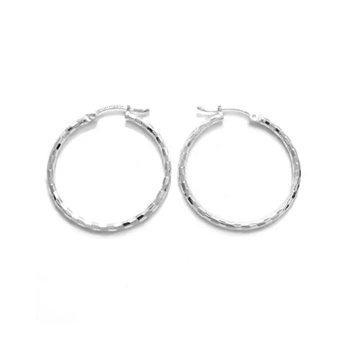 Sterling Silver Thin Faceted Hoop Earrings. Available in 7 Sizes