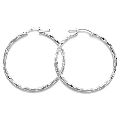Sterling Silver Thin Faceted Hoop Earrings. Available in 7 Sizes