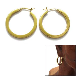 Sterling Silver Thin Gold 30mm Squared Plain 3mm Hoop Earrings
