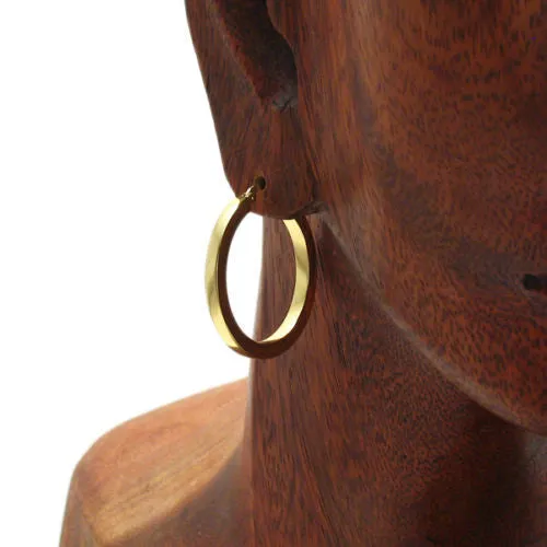 Sterling Silver Thin Gold 30mm Squared Plain 3mm Hoop Earrings