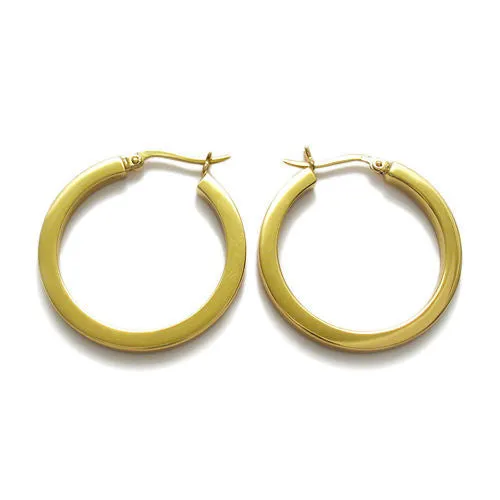 Sterling Silver Thin Gold 30mm Squared Plain 3mm Hoop Earrings