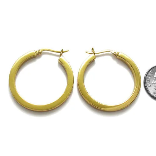 Sterling Silver Thin Gold 30mm Squared Plain 3mm Hoop Earrings