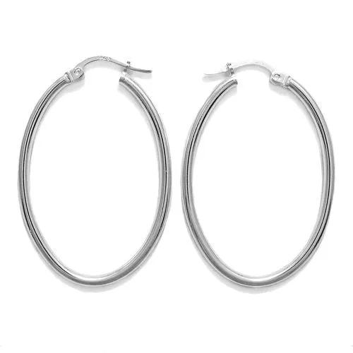 Sterling Silver Thin Oval Hoop Earrings. Available in 2 Sizes.