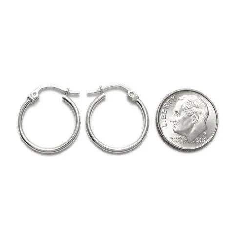 Sterling Silver Thin Plain Polished Hoop Earrings 14mm