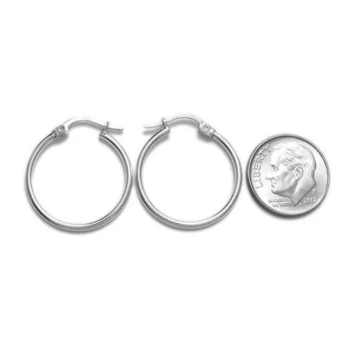 Sterling Silver Thin Plain Polished Hoop Earrings 20mm
