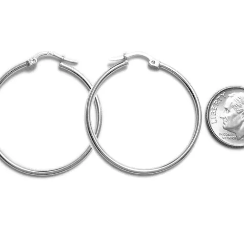 Sterling Silver Thin Plain Polished Hoop Earrings 36mm