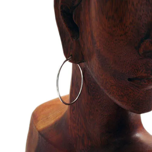 Sterling Silver Thin Plain Polished Hoop Earrings 40mm