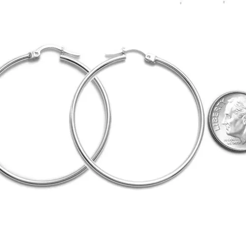 Sterling Silver Thin Plain Polished Hoop Earrings 40mm