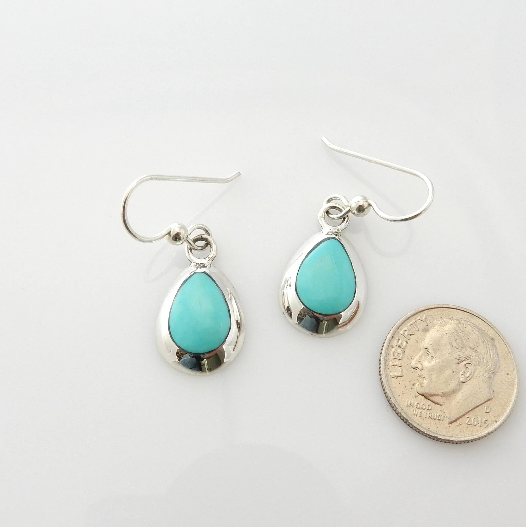 Sterling Silver Turquoise Inlay Teardrop Dangle Earrings