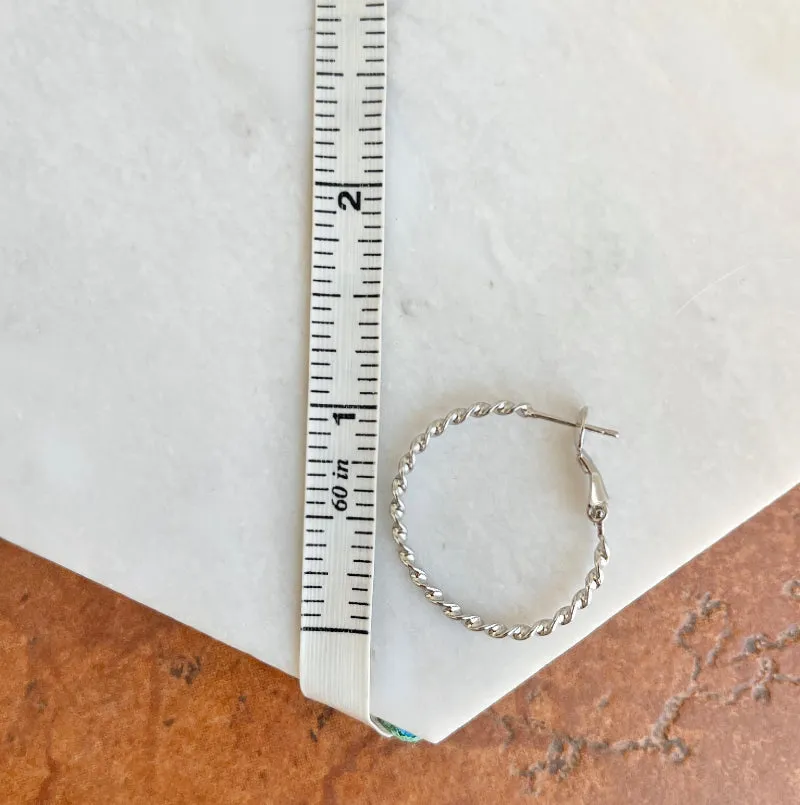 Sterling Silver Twisted Round Omega Back Hoop Earrings 27mm