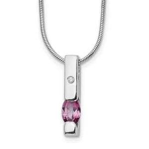 Sterling Silver White Ice .02ct. Diamond And Pink Tourmaline Vertical Bar Necklace