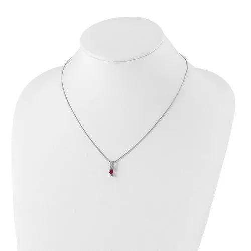 Sterling Silver White Ice .02ct. Diamond And Pink Tourmaline Vertical Bar Necklace