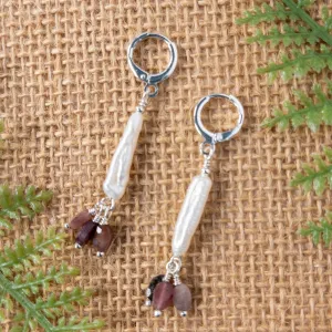 Stick Pearl and Tourmaline Handcrafted Dangle Earrings