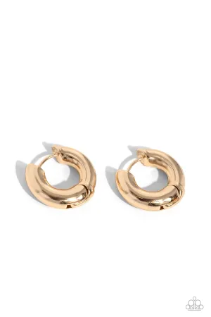 Textured Theme - Gold - Beveled Paparazzi Hinge Hoop Earrings