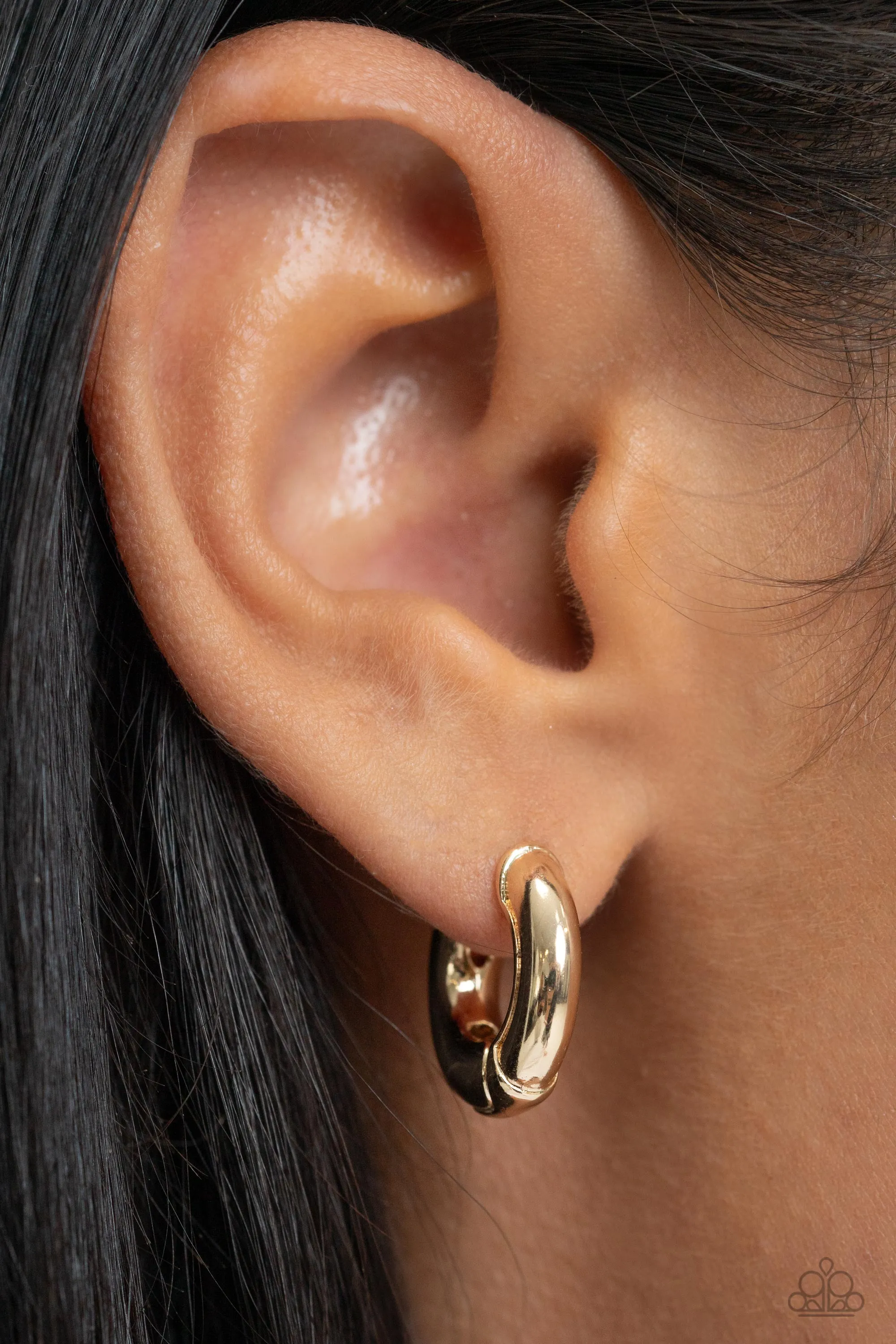 Textured Theme - Gold - Beveled Paparazzi Hinge Hoop Earrings