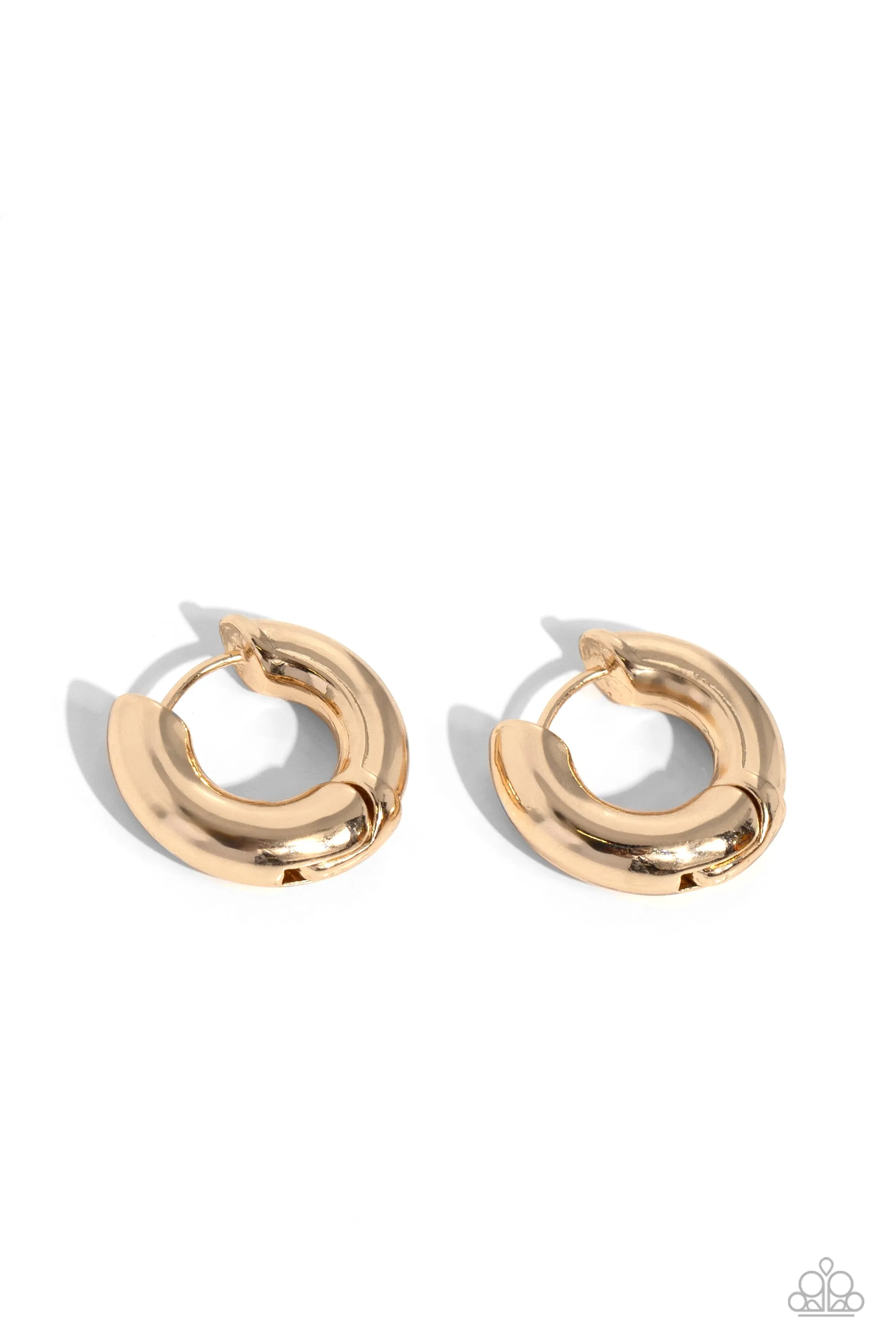 Textured Theme - Gold - Beveled Paparazzi Hinge Hoop Earrings