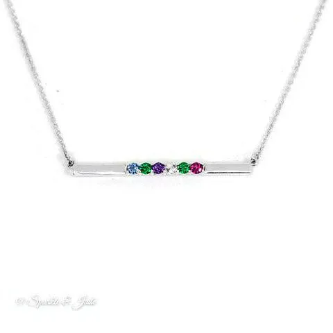 Thin Bar Family Birthstone Necklace - Engravable