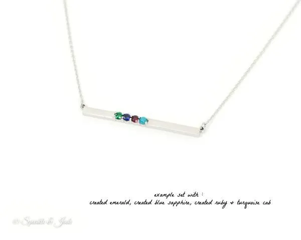 Thin Bar Family Birthstone Necklace - Engravable