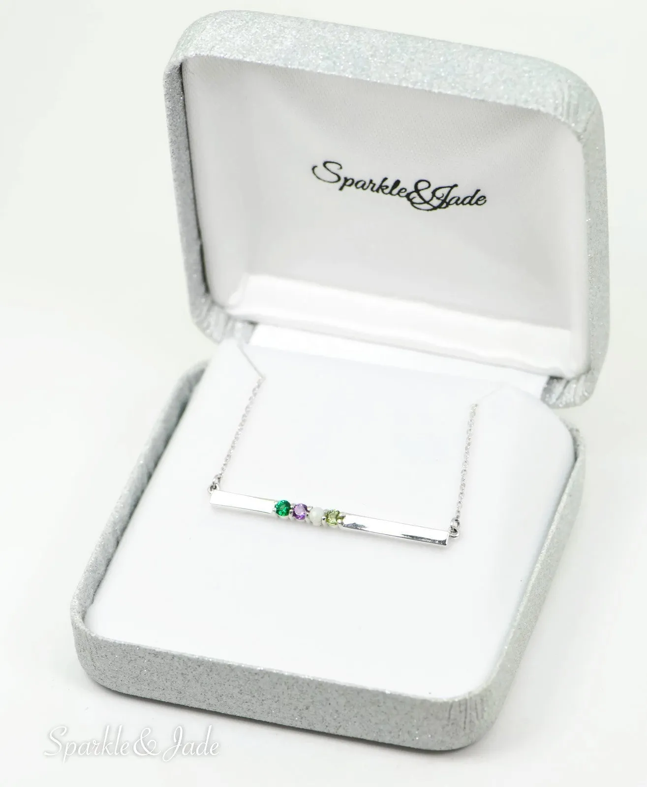 Thin Bar Family Birthstone Necklace - Engravable