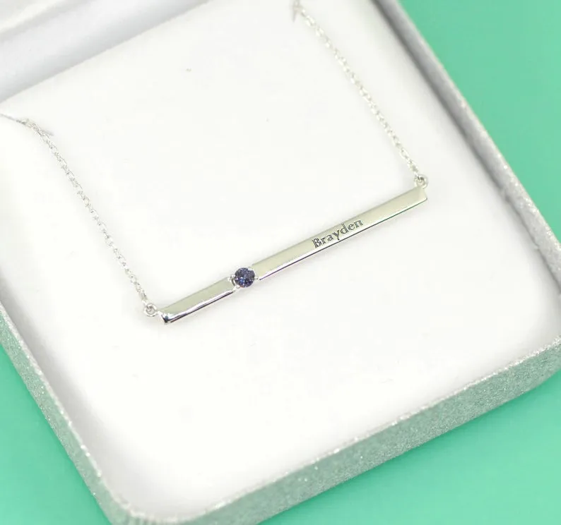 Thin Bar Family Birthstone Necklace - Engravable