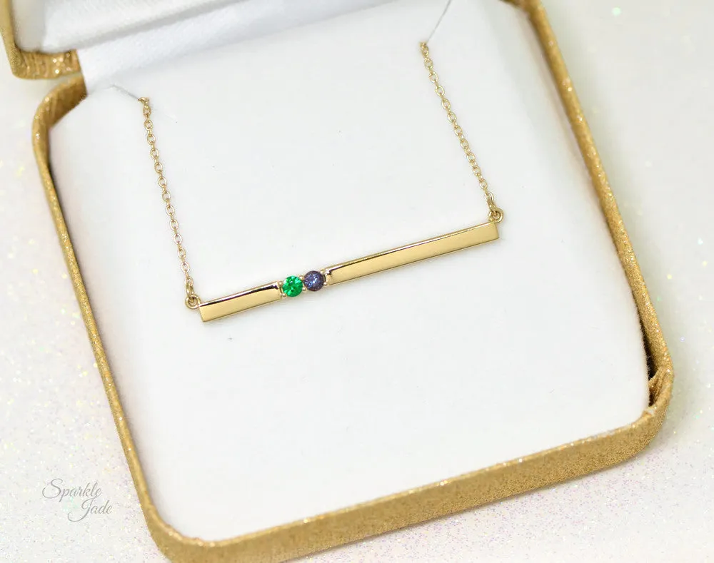 Thin Bar Family Birthstone Necklace - Engravable