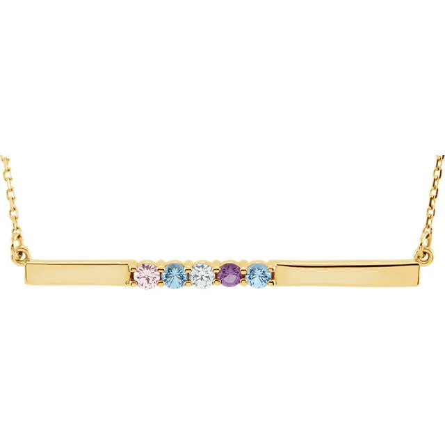 Thin Bar Family Birthstone Necklace - Engravable