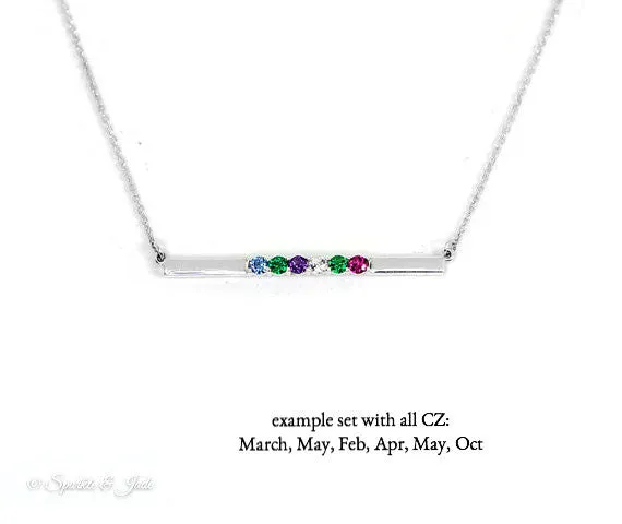 Thin Bar Family Birthstone Necklace - Engravable