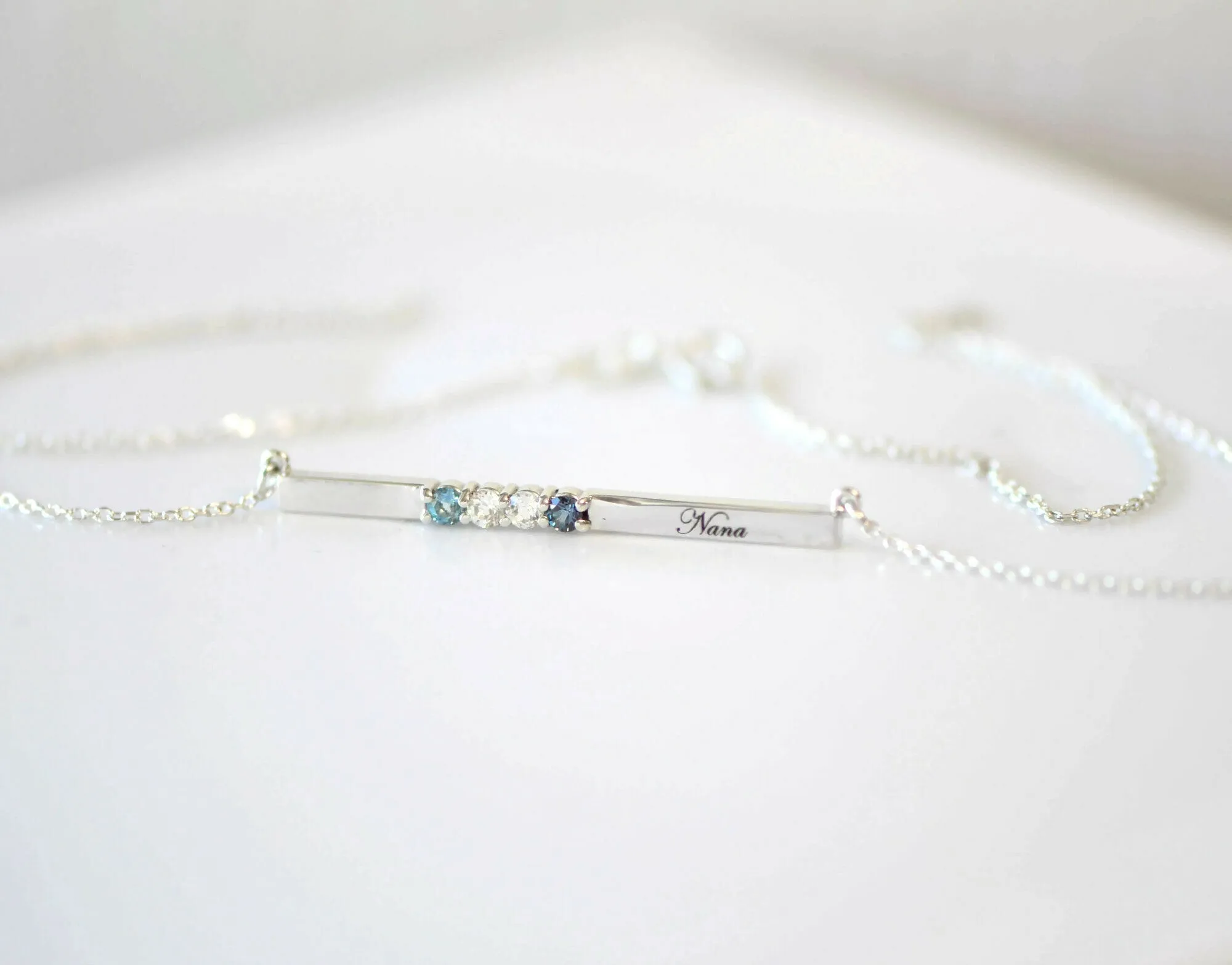 Thin Bar Family Birthstone Necklace - Engravable