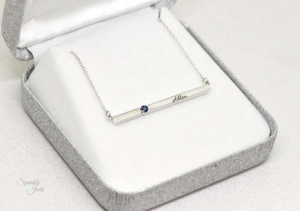 Thin Bar Family Birthstone Necklace - Engravable