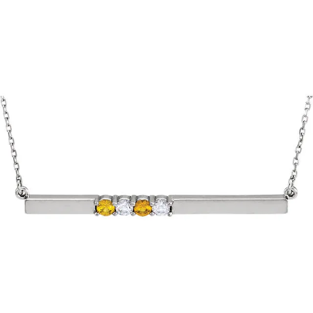 Thin Bar Family Birthstone Necklace - Engravable