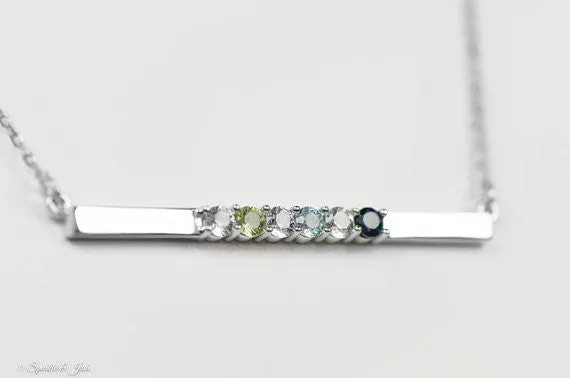 Thin Bar Family Birthstone Necklace - Engravable