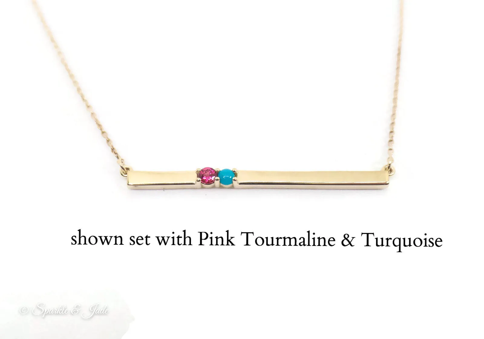 Thin Bar Family Birthstone Necklace - Engravable
