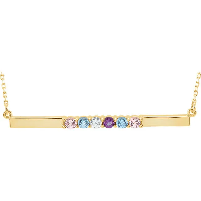 Thin Bar Family Birthstone Necklace - Engravable