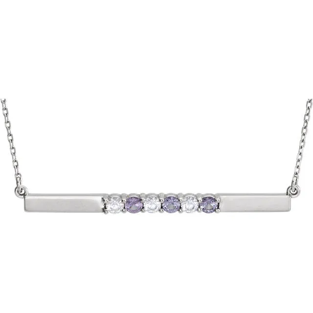 Thin Bar Family Birthstone Necklace - Engravable