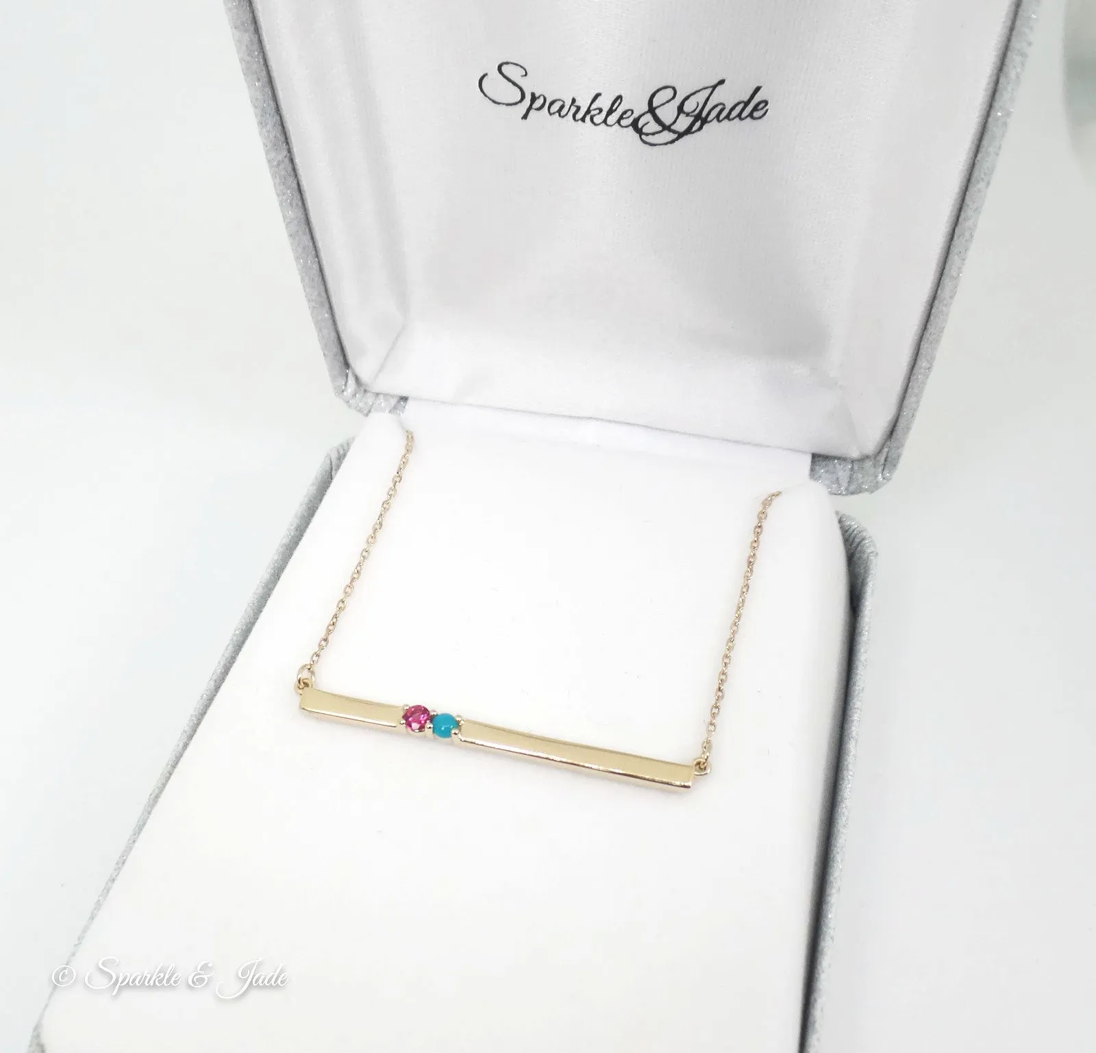 Thin Bar Family Birthstone Necklace - Engravable