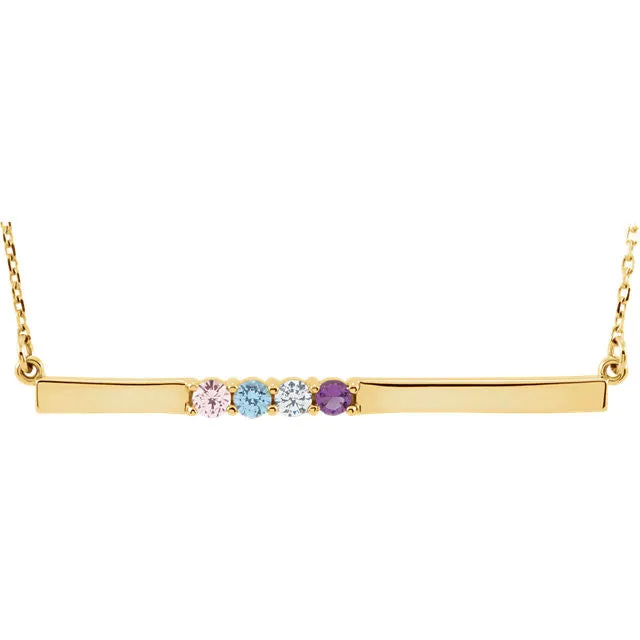 Thin Bar Family Birthstone Necklace - Engravable