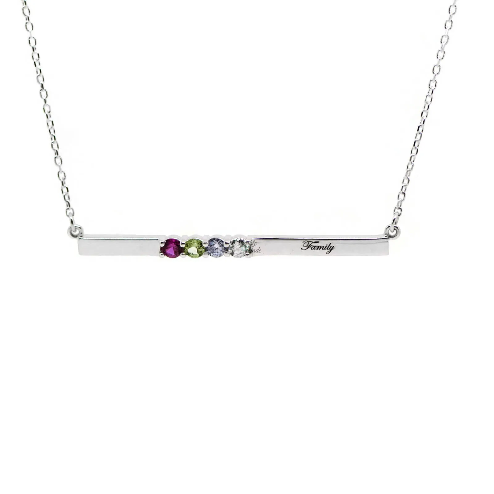 Thin Bar Family Birthstone Necklace - Engravable